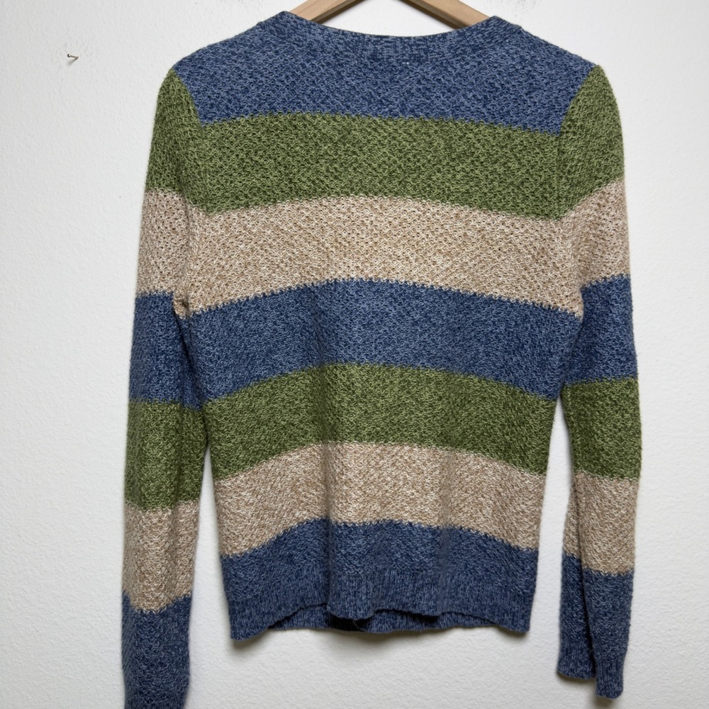 VTG 90s Women Cotton Ramie Cardigan Sweater M Blue Green Goblin Gremlin Forest - Picture 7 of 8